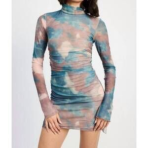 NEW EMORY PARK what a trip tie dye mesh mini dress in blue